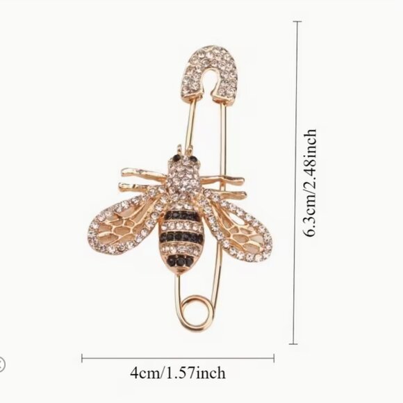 🌺 🌺 🌺Vintage Honeybee Safety Pin Brooch with Sparkling Accents - Picture 4 of 4